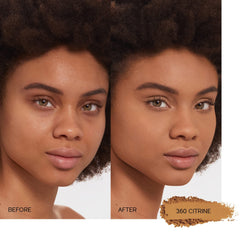 Shiseido Synchro Skin Citrine 360 swatch highlights shade hue and color-correcting potential.