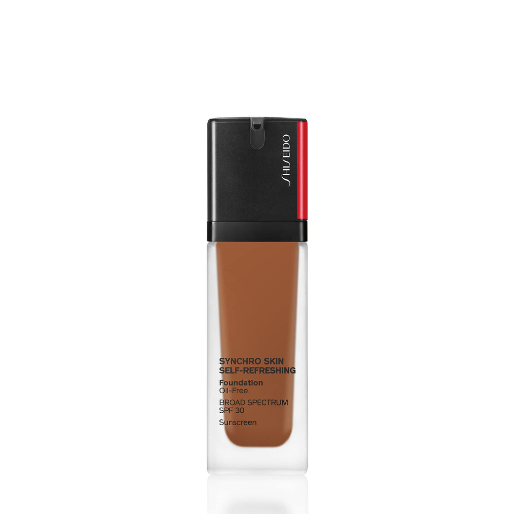 Shiseido Synchro Skin self-refreshing foundation bottle with long-wear design.