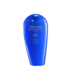 Shiseido Ultimate Sun Protector Lotion bottle shows invisible finish for face and body
