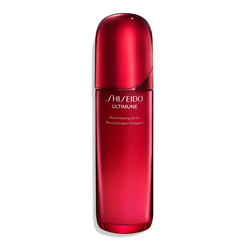 Shiseido Ultimune serum bottle closeup highlights premium packaging and smooth texture