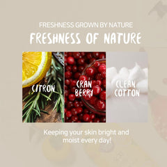 Label detail on SHOWERMATE Cranberry Natural Body Wash showing natural scent notes