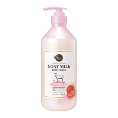 SHOWERMATE Goat Milk Body Wash bottle for gentle daily cleansing with strawberry scent.