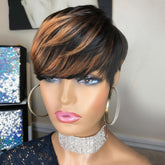 Showreal Pixie Cut Wig front view shows natural bangs and frame