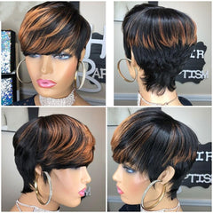 Showreal Pixie Cut Wig side view highlights layered texture