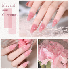 SHOYUM Jelly Nude nail-art-demo illustrating translucent pink finish