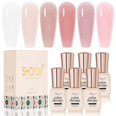 SHOYUM Milky White Jelly Nude cover image with six translucent gel colors for nude nails