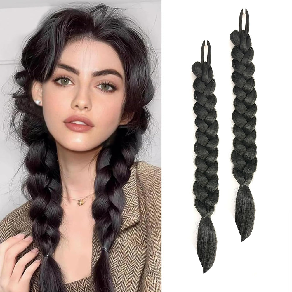 Shufang two-pack 16-inch black braided ponytail extension for versatile styling.