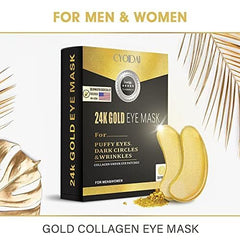 SHUIKU 24K Gold Under Eye Patches on eyes during night routine for cooling relief.