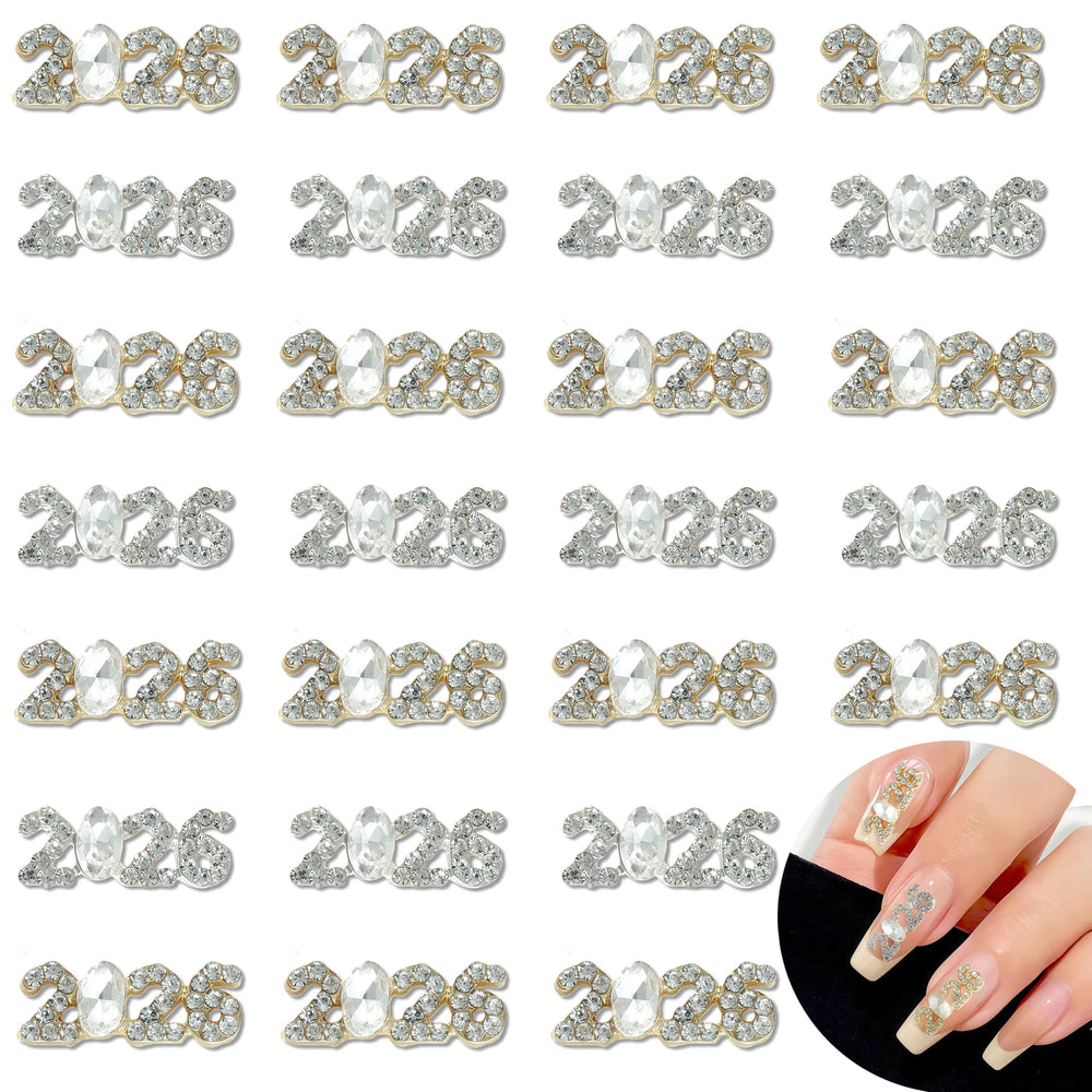 SHUXILIN 2026 nail charms in gold and silver add festive sparkle to nails