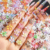 SHUXILIN 60pcs flower nail charms with embossed flowers for durable nail art