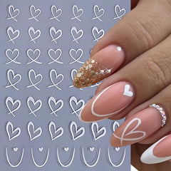 SHUXILIN 3D heart nail decals with pink and black white contrast