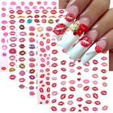 SHUXILIN Valentines lip stickers on nails for festive, easy application.