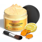 SHVYOG turmeric vitamin C clay mask jar shown to boost radiance.
