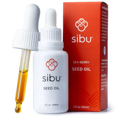 Sibu Sea Buckthorn Seed Oil bottle highlights its pure, hydrating formula.