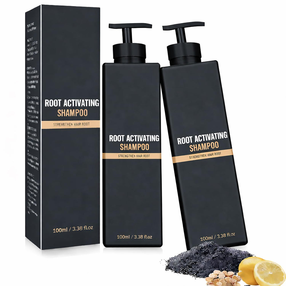 Simnoble Root Activator Shampoo bottle on display promotes healthier roots.