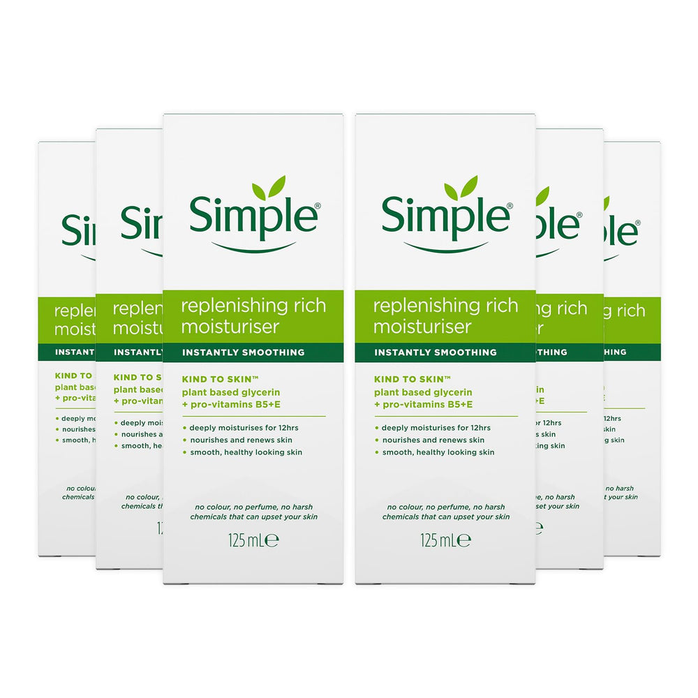 Simple Kind to Skin Replenishing Rich Moisturiser jar close-up showing soothing texture