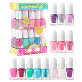 SIMPLE PLEASURES unicorn glitter nail polish set with 14 colors for fun, kid-friendly manicures.