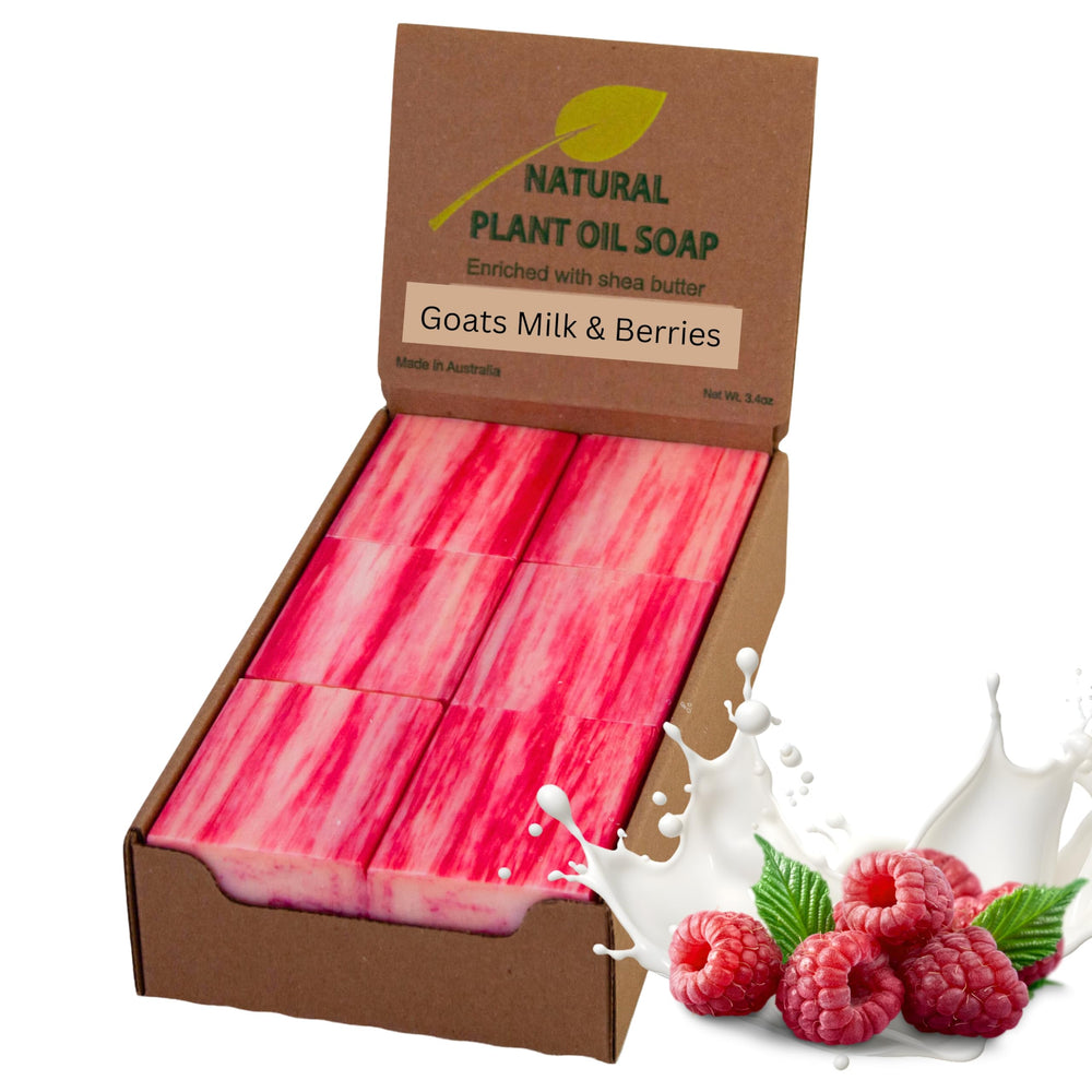 Simple Scents Australia Goats Milk and Berries soap bar close-up with creamy lather.