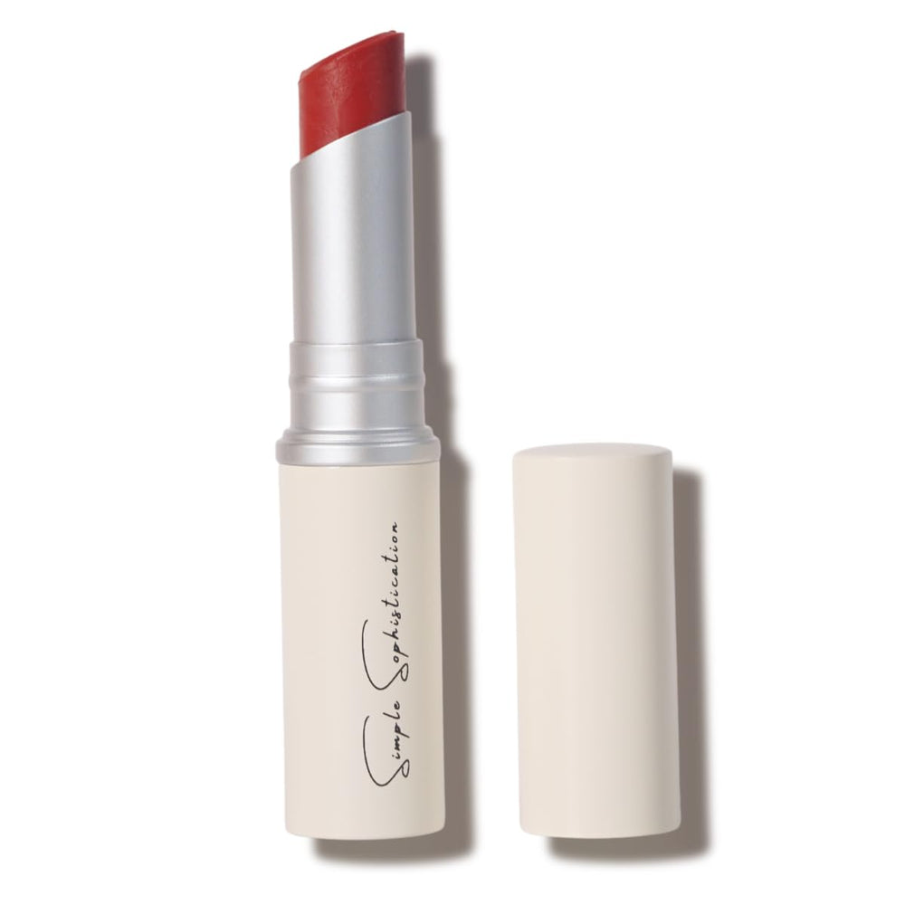 Simple Sophistication natural lip balm tube provides rich hydration for lips.