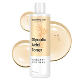 Simplified Skin glycolic toner bottle on vanity for a refreshing routine.