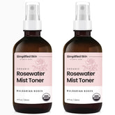 Simplified Skin rosewater spray bottle closeup for soothing hydration.