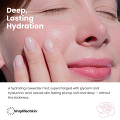 Close-up of Simplified Skin Rosewater Spray mist application on skin.