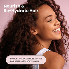 Simplified Skin Rose Water Hair Mist spritz for light hydration and shine.