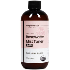 Simplified Skin Rose Water Spray bottle close-up for refreshing facial hydration.