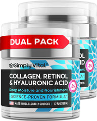 SimplyVital anti-aging cream bottle showing USA-made formula for daily hydration