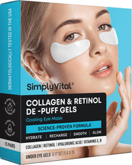 SimplyVital Under Eye Patches cooling effect soothes puffy eyes for a refreshed look.