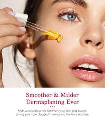 SINAHET Dermaplaning Oil on skin shows texture and soothing effect.