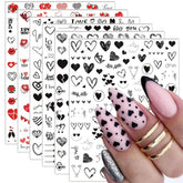 SINSEN heart nail stickers six-sheets pack for versatile heart designs on nails.