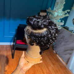 SisBroSis curly wig in natural black, versatile for work or casual occasions