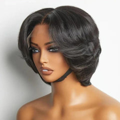 SisBroSis pixie cut straight wig closeup highlights smooth texture and easy maintenance