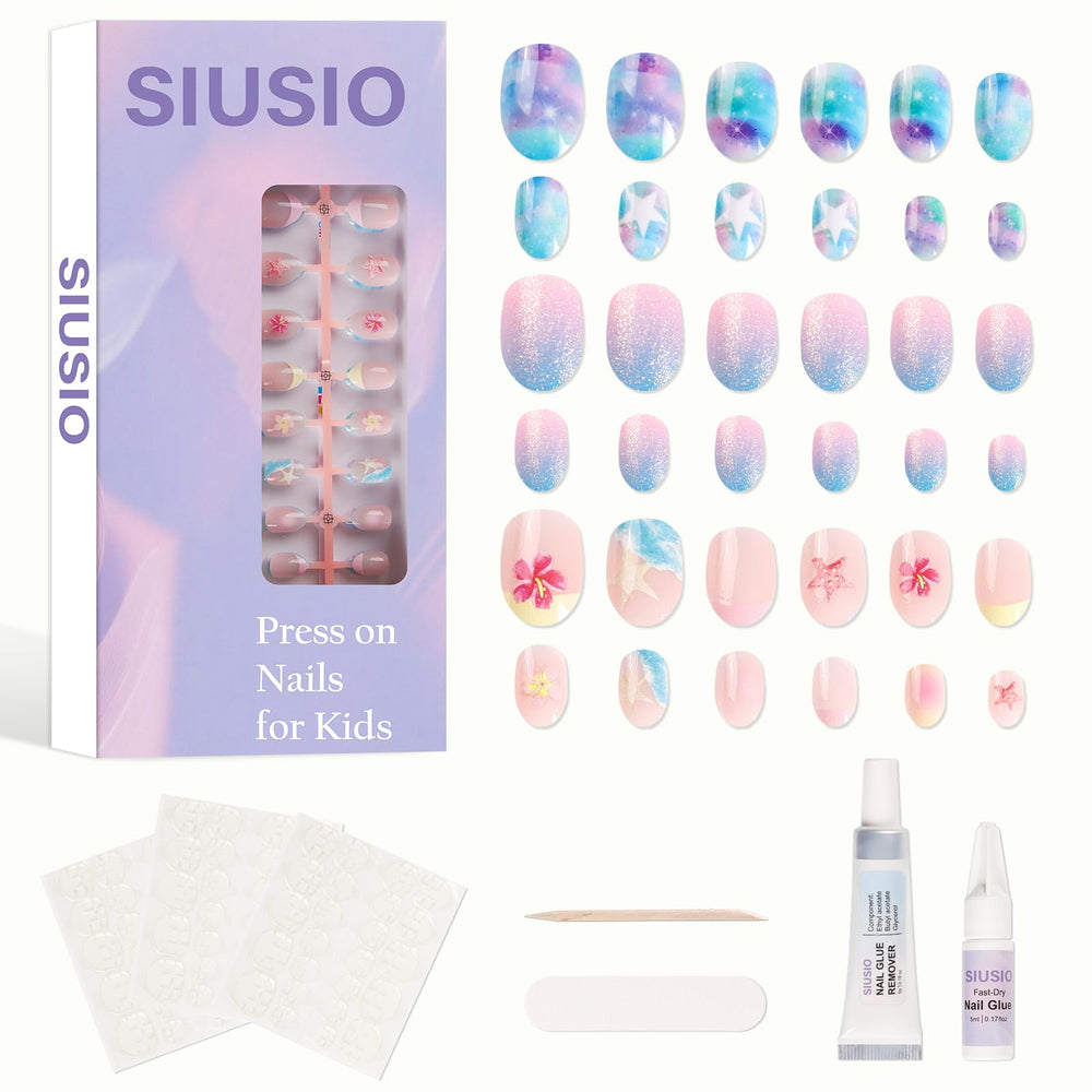 SIUSIO 3Pack kids nails with full-cover glitter gradient for playful manicures.