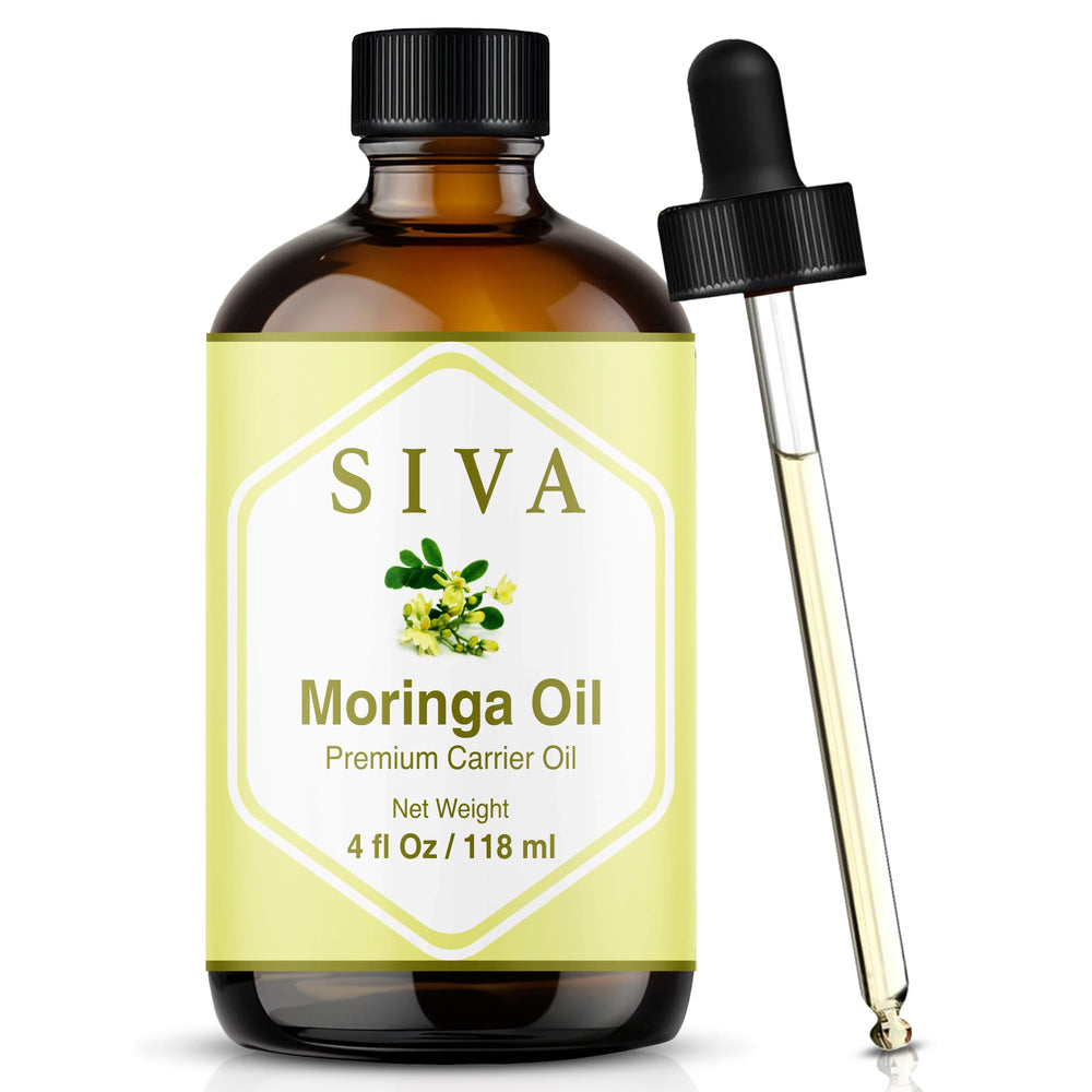SIVA Moringa Oil 4oz bottle with dropper for easy skin and hair application.