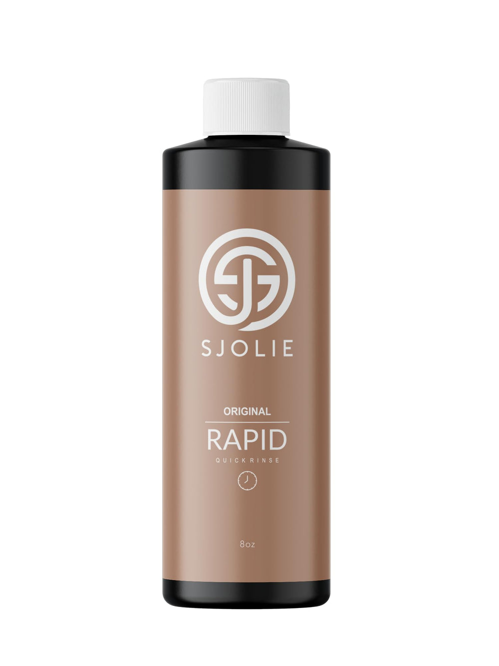Sjolie Sunless Rapid Spray Tan bottle closeup shows fast-drying formula.