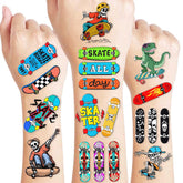 96PCS skateboard tattoos on a pre-cut sheet for easy party favors.