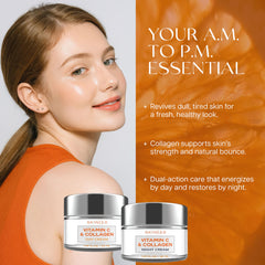 Illustration of Vitamin C, vegan collagen, and hyaluronic acid in Skin 2.0 formula