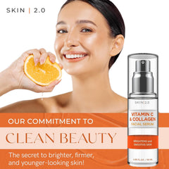Skin 2.0 Vitamin C Serum bottle back details dermatologist-tested formula.
