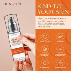 Skin 2.0 Vitamin C Serum droplets on skin show lightweight hydration.