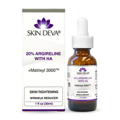SKIN DEVA serum bottle close-up highlighting premium peptide formula for refreshed skin.