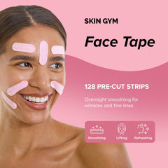 Skin Gym Face Tape eye-area strip targets fine lines for a brighter awake appearance.