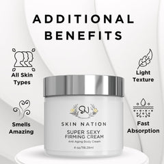 Skin Nation Super Firming Cream arm application illustrates daily smoothing hydration.