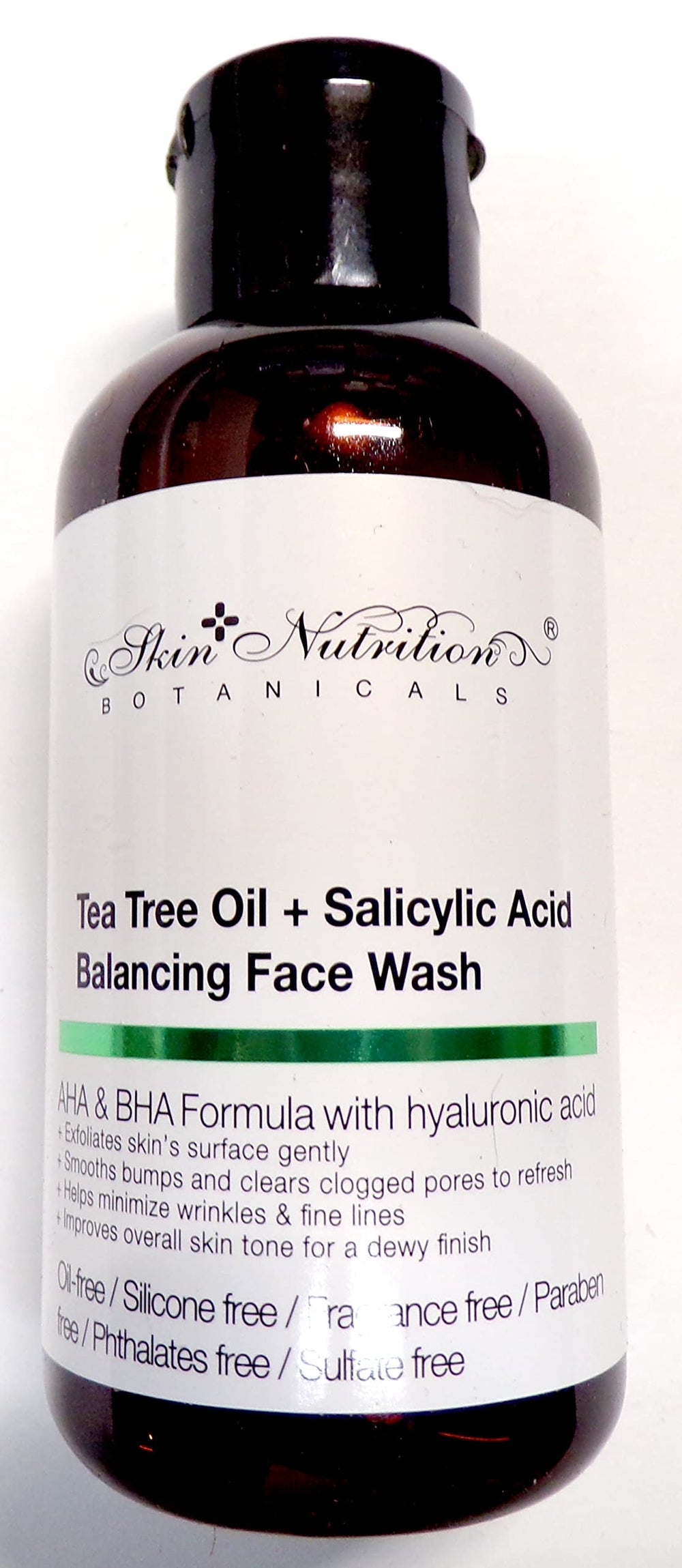 Skin Nutrition Botanicals Tea Tree Face Wash bottle showing balance and cleansing benefits.