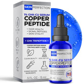 Skin Perfection Copper Peptide Serum face bottle in cobalt blue, ideal for facial care