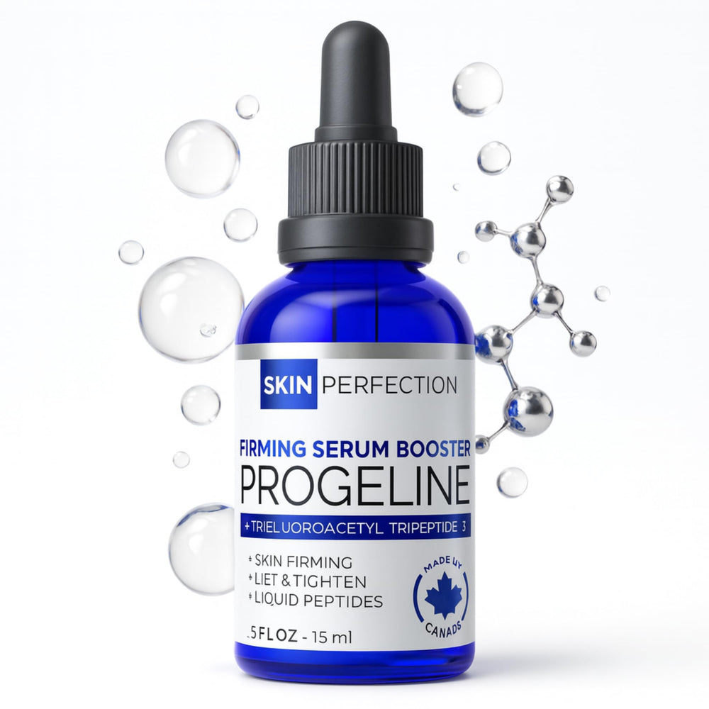 Skin Perfection Progeline Serum Booster bottle closeup, premium anti-aging concentrate for DIY skincare