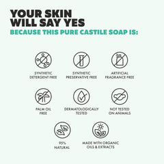 Skin Said Yes peppermint castile soap label confirms vegan Greek-made formula.