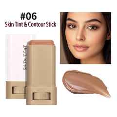 Applying Skin Tint & Contour Stick for a seamless finish.
