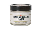 Skincando Combat Ready Skin Balm packaging close-up showing natural ingredients
